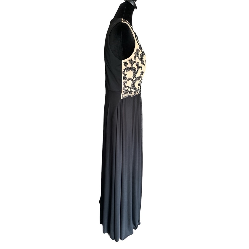 Jackie Jon NY Formal Beaded Dress Black Nude Chiffon A Line Sleeveless Size 8 - Picture 4 of 7